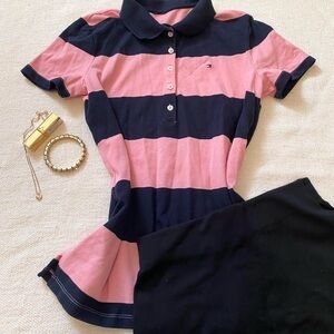 Tommy Hilfiger pink and navy striped polo shirt in a size Small